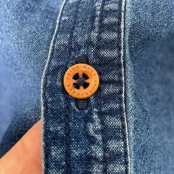 Jack And Jones Originals Indigo Denim Button-Up Shirt Embroidered Slim Fit Sz M - Picture 8 of 12